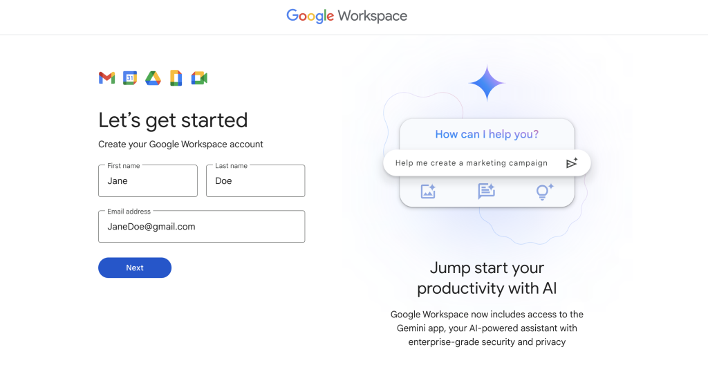 Enter your personal information - Google Workspace